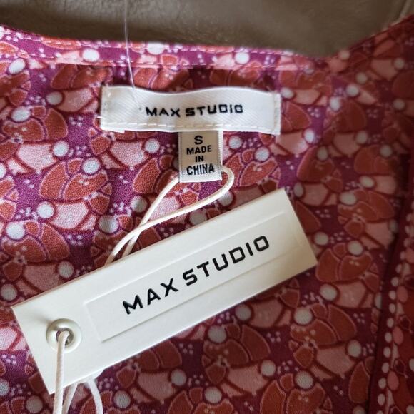 MAX Studio boho top V neck tie front pink orange print new sz S - Picture 4 of 7